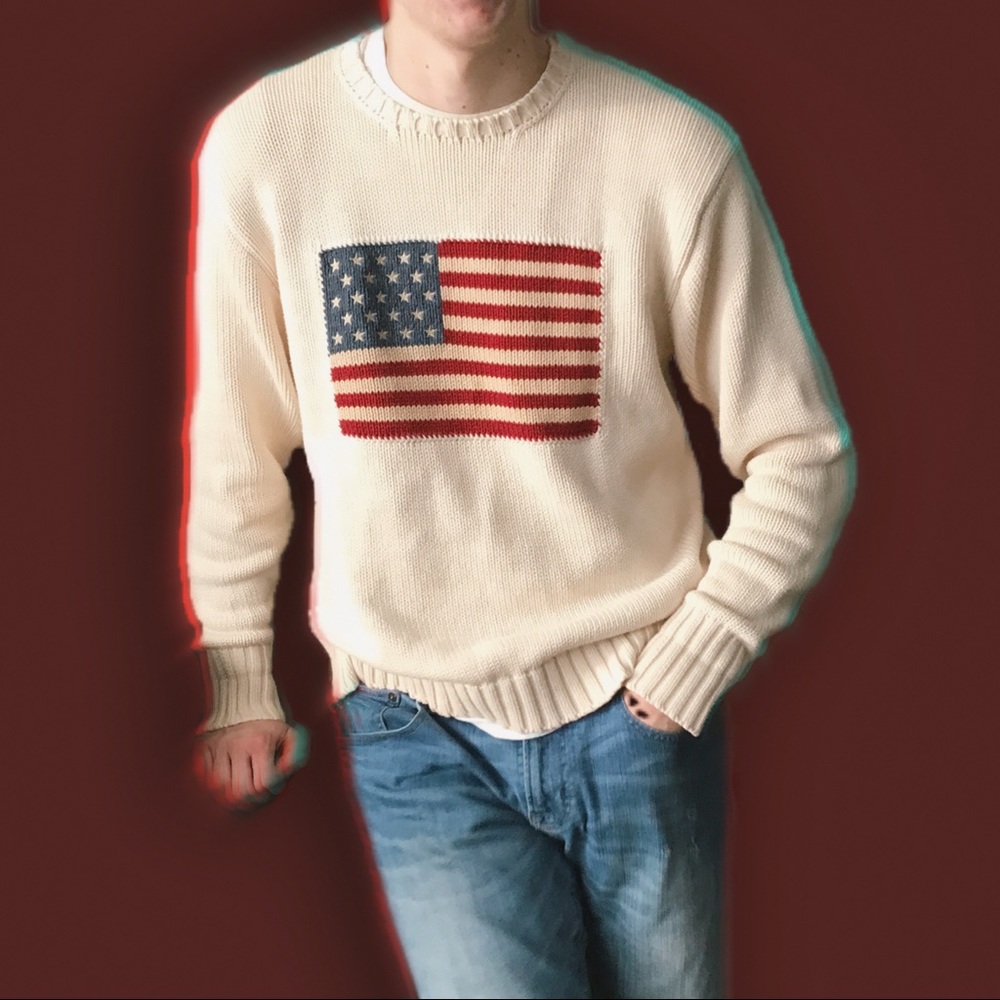 Rare Vintage iconic Ralph Lauren knit flag sweater in cream